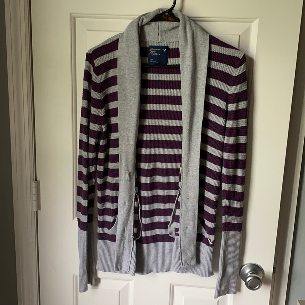 Purple and Gray Striped Cardigan